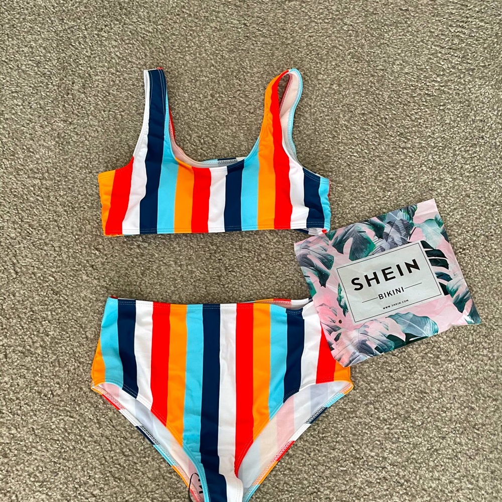 SHEIN striped high waisted bikini